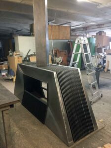 big stainless steel fireplace